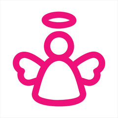 Pink Angel Outline Icon with Halo on White Background