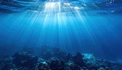 Underwater Scene with Sunbeams and Ocean Floor