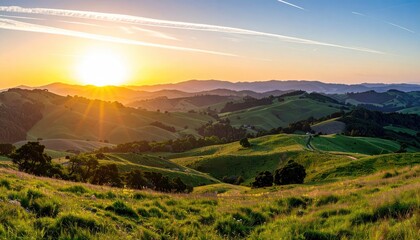 Naklejka premium Sunrise Over Rolling Green Hills