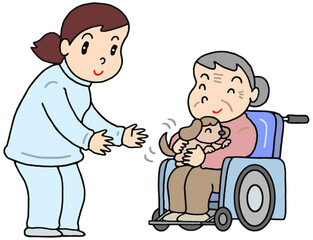 介護のイラスト - アニマルセラピー・ドッグセラピー・介護施設