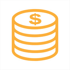 Flat Yellow Coin Stack Icon with Dollar Sign