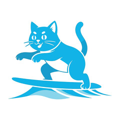 Catching Waves: A lively illustration of a cool, surfing cat. Riding a surfboard and cruising across the water surface, this cat is a total natural.
