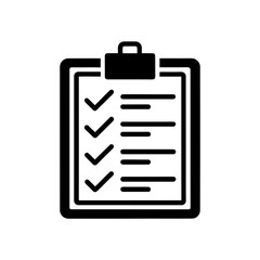 Black clipboard with check marks and horizontal lines representing a checklist or task list item