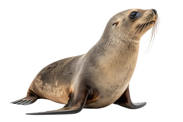 Obraz premium Adult California sea lion with sleek brown coat and prominent whiskers in resting position, isolated on a transparent background