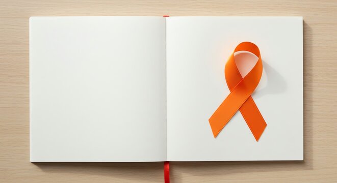 Orange Ribbon Awareness On Blank Notebook Page Hope and Solidarity - Powered by Adobe