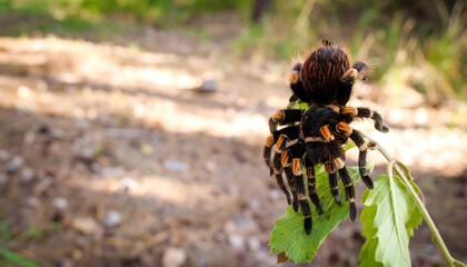 Tarantula on leaf in forest