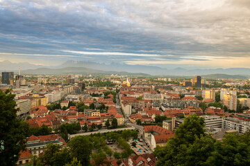 Fototapeta premium Ljubljana city view with cloudy sky