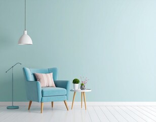 Teal room with armchair and small table
