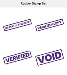 Set of Rubber Stamps with Messages Urgently Required, Verified Copy, Void Isolated