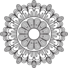 Ornate Mandala Design for Coloring or DecorationA detailed black and white mandala design, perfect for coloring books, patterned backgrounds, or decorative elements.