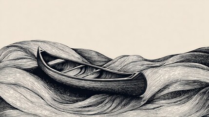 Canoe on turbulent water illustration