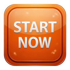 Bright orange "start now" button icon for websites and applications isolated on transparent background