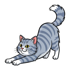 Playful Cat's Morning Stretch: A charming cartoon illustration of a cat stretching, showcasing its playful side and morning routine.