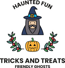 A black and white image of a man in a wizard hat with a pumpkin