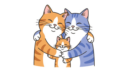 Playful Family: In an adorable illustration, three charming cats in a tender embrace, radiating warmth and affection.