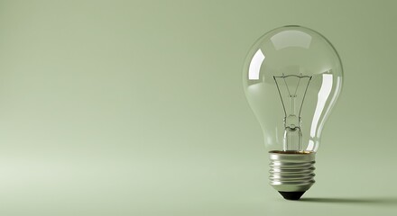 Clear Incandescent Light Bulb on a Subtle Green Background