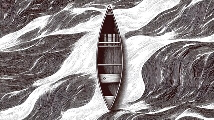 Canoe amidst turbulent water