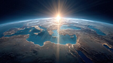 Earth from Space - A Stunning View of Our Planet at Sunrise.