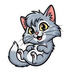 Playful Kitten Illustration: A charming cartoon illustration of a kitten in a delightful playful pose, designed to bring joy, happiness, and a lighthearted atmosphere.