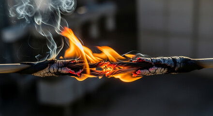 Burning Electrical Wire A Close-Up View of a Dangerous Electrical Fire