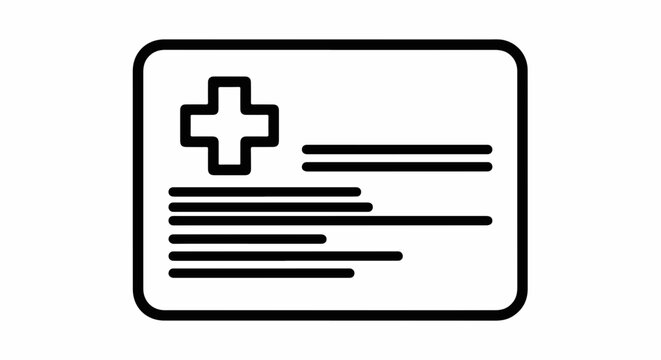 Healthcare card graphic outline icon displayed on white background. Healthcare card symbol represents health insurance coverage.
