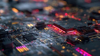 Abstract digital circuitry with glowing components