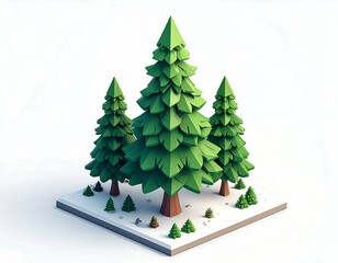 Low-poly Christmas trees on snowy ground