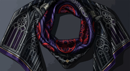 Gothic scarf in ornate design, adorned with gothic patterns and colors, displays an appealing and ornate gothic style. The scarf evokes gothic art and fashion, creating an ornate gothic design.