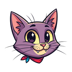 Cute Cat Cartoon Head: A playful cartoon cat with a charming demeanor and endearing facial expressions, highlighted with a vibrant illustration style. 
