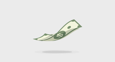 One dollar bill floating in simple style on light gray background is cash. Dollar bill symbolizes money falling concept on light background. Use one dollar bill for financial planning, business,