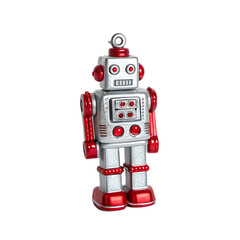 Flat Realistic Toy Robot Christmas Ornament in Silver and Red Transparent Background