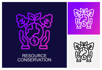 Resource Conservation Icon.Style Is A Line Graphic Symbol In Black, Gradient, White Color Variants