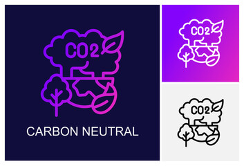 Carbon Neutral Icon.Style Is A Line Graphic Symbol In Black, Gradient, White Color Variants