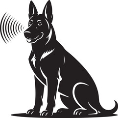 A hearing dog silhouette sitting with alert posture