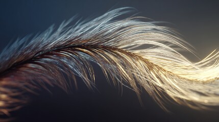 Close-up of a single, flowing feather, showcasing intricate details and soft, light-toned highlights