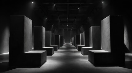 Empty corridor with sculptures