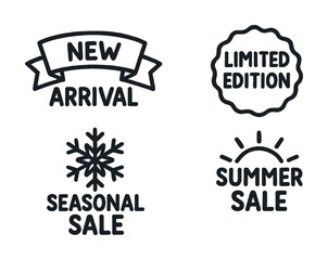 Fototapeta premium Black and white promotional labels: new arrivals, limited edition, seasonal and summer sales