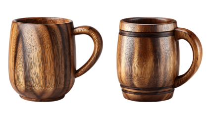Wooden cup handmade mug isolated on transparent background.