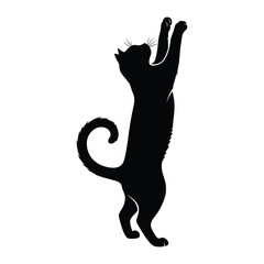 Playful Cat Silhouette: This minimalist silhouette showcases a cat standing upright, paws raised in an amusing pose of playfulness, and captivating the eye with its charming depiction.