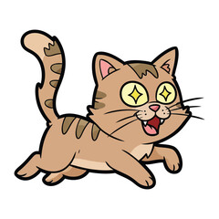 Playful Cat Illustration: A cute, cartoon cat with bright eyes and a happy expression bounds with playful energy, radiating joy.