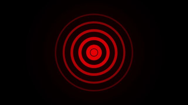 Flashing red radio wave signal indicating a place to pay attention to on black background.