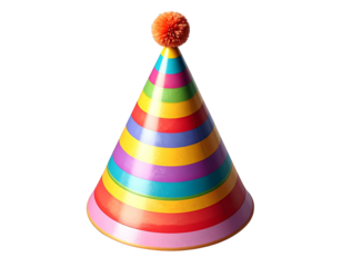 single colorful birthday party hat isolated on a transparent background PNG