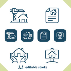 Real Estate Icons. House, Home, Construction, Contract, Lease, Hands, For Sale Sign Icon
