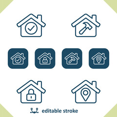 Real Estate Icons. House, Houses, Building, Checkmark, Tools, Lock, Location Icon