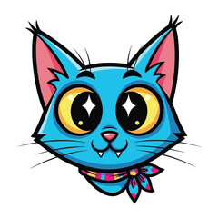 Cartoon Cat Illustration: A vibrant and adorable cartoon cat, featuring bright blue fur, expressive eyes, and a playful demeanor, radiates cuteness and charm.