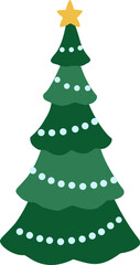 Christmas Tree flat Vector Illustration isolated.
Christmas Trees with Ornaments and Star Decorations.
Transparent background.