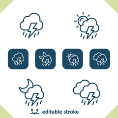 Weather Icons. Raining, Rain, Cloud, Storm, Lightning, Sun, Day, Moon, Night