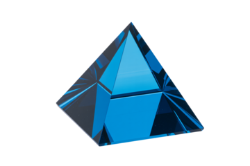 Modern blue crystal pyramid, geometric design shining, simple elegance