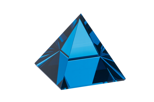 Modern blue crystal pyramid, geometric design shining, simple elegance