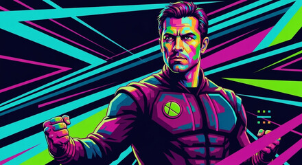 Retro Futuristic Superhero Illustration